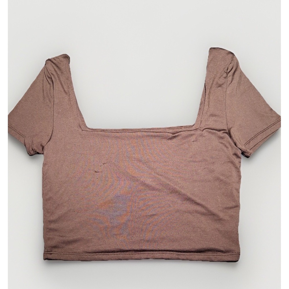 The Workshop Women's Brown Cropped T-Shirt Basic Square Neck Short Sleeve M